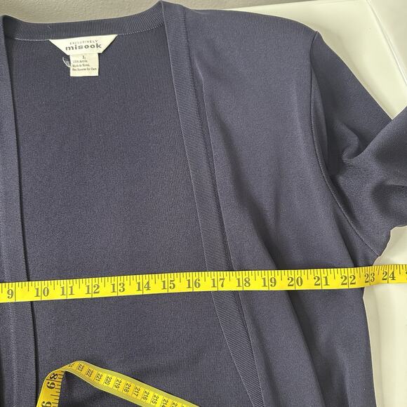 Misook Cardigan Sweater Womens Large Blue Navy Open Slinky Career Church Jacket - Picture 8 of 10